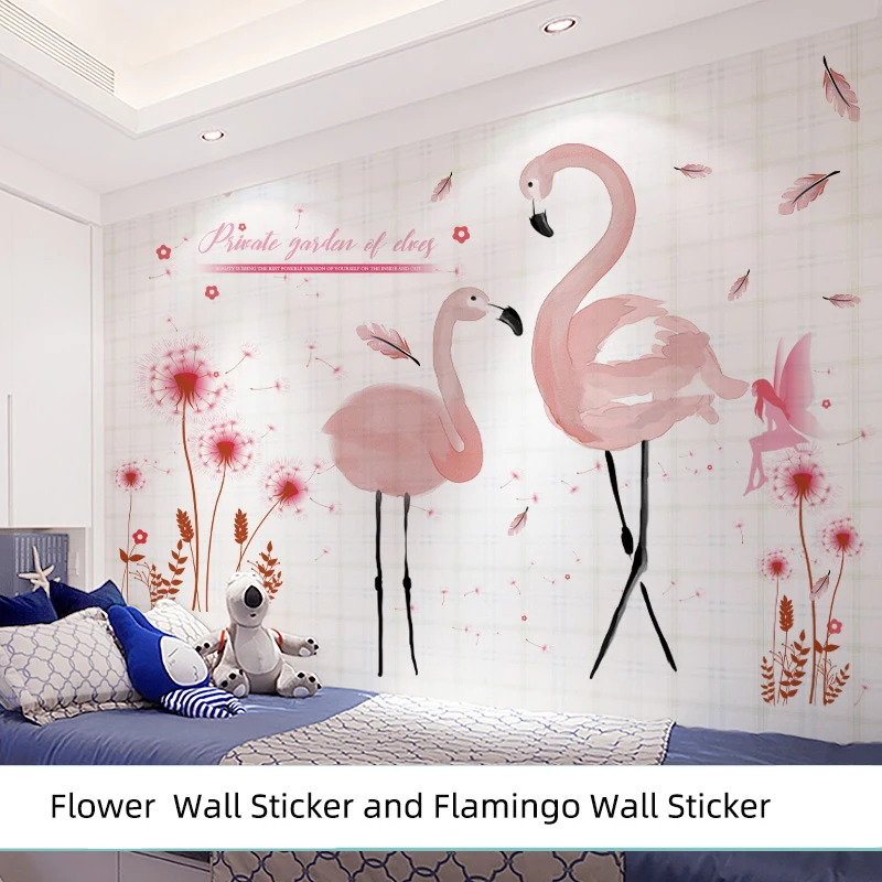 

[SHIJUEHEZI] Dandelion Flowers Wall Stickers DIY Flamingo Animals Mural Decals for Living Room Kids Bedroom Home Decoration