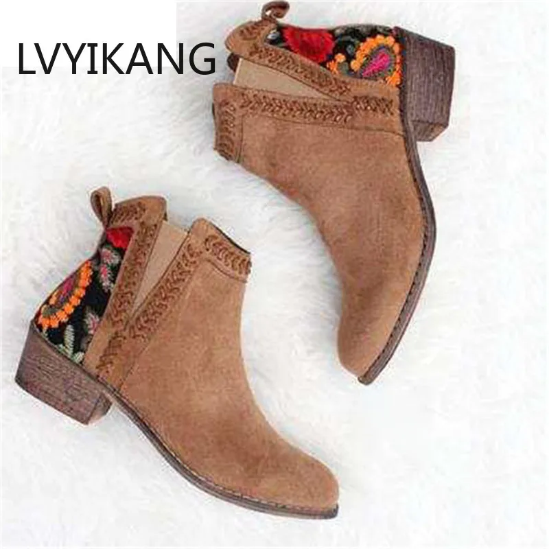 2019 принт Женские ботильоны сезон осень-зима Женская обувь без застежки