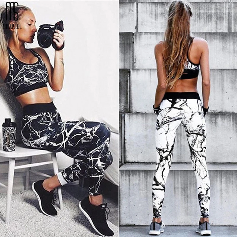 Manoswe женский сексуальный комплект для занятий йогой с мраморным принтом 2020