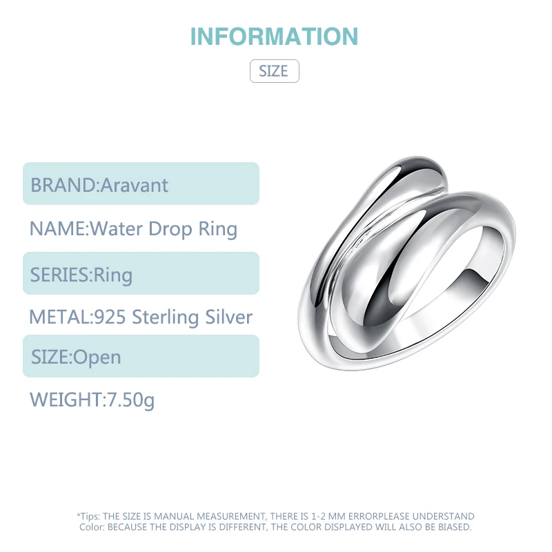 925 Серебряное кольцо капли воды для женщин Свадебные Модные Ювелирные изделия