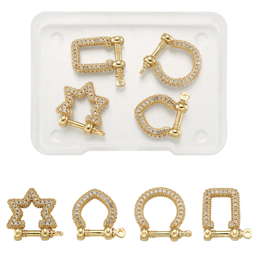 

4Pcs/Box Nickel Free Star Oval Rectangle Brass Micro Pave Clear Cubic Zirconia D-Ring Anchor Shackle Clasps for Bracelets Making