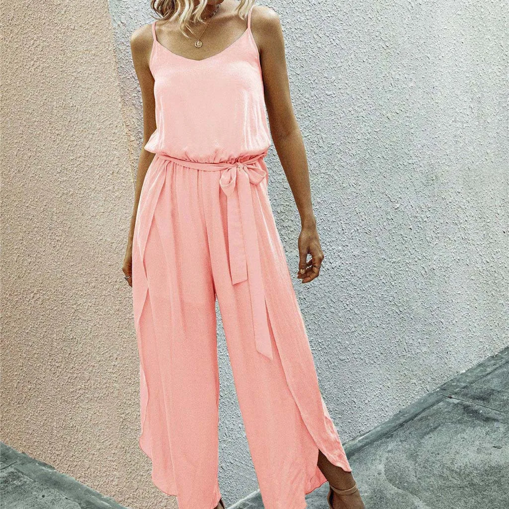 Женский цельный свободный верхний комбинезон без рукавов с карманами в стиле