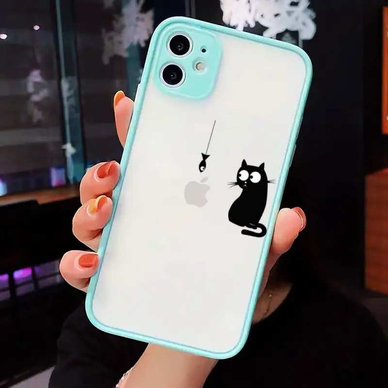 

Cute Cat Black Cat Cartoon Phone Cases Matte Transparent for iPhone 7 8 11 12 s mini pro X XS XR MAX Plus cover funda