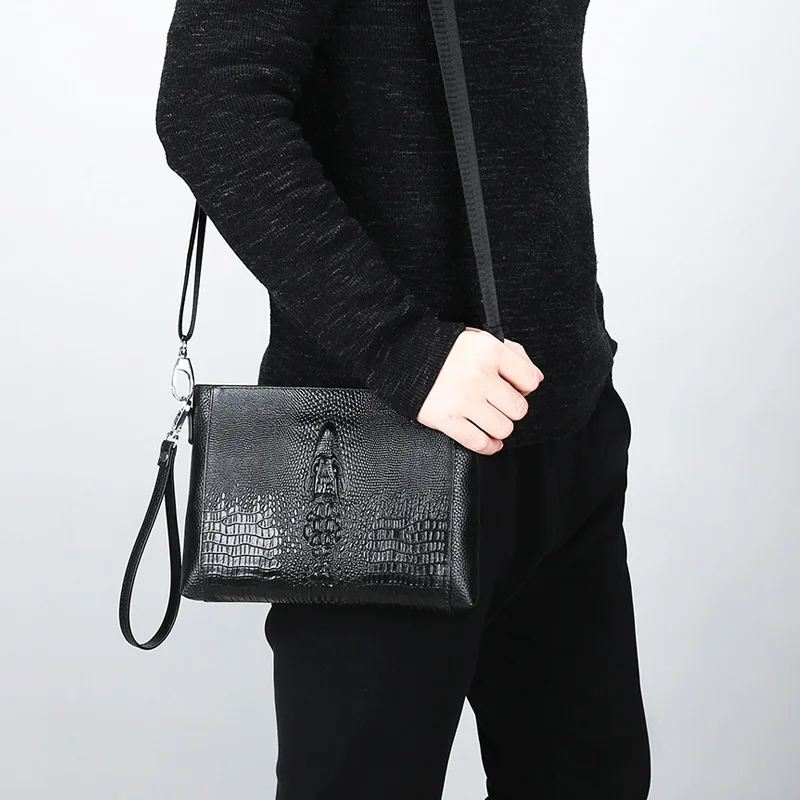 Crocodile Pattern Men Shoulder Bag Cross body Bag Envelop Messenger Bag Male Day Clutch High Quality Man Travel Bag