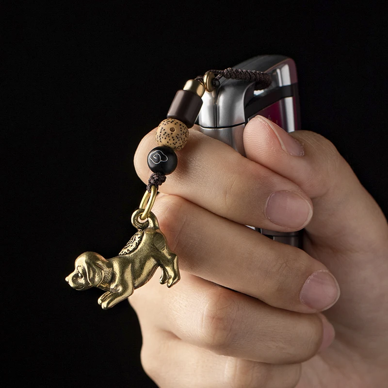 Латунный зодиак животное собака фигурки автомобильный брелок кулон ювелирное