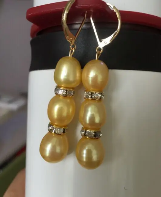 

charming pair of 11-13mm south sea gold pearl dangle earring 14