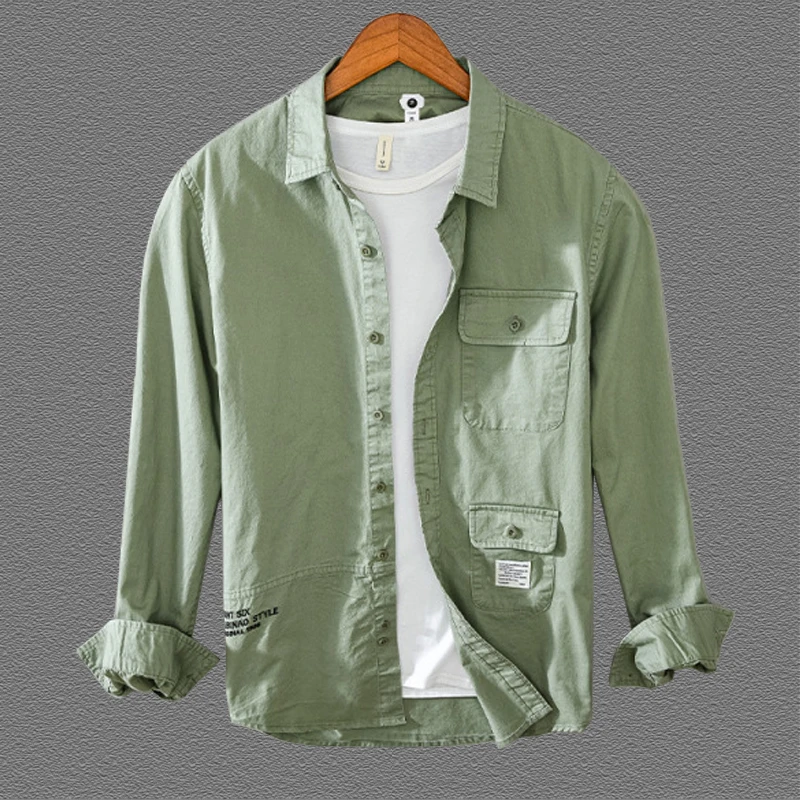 Рубашка с длинным рукавом для мужчин повседневная одежда в японском стиле из 100%