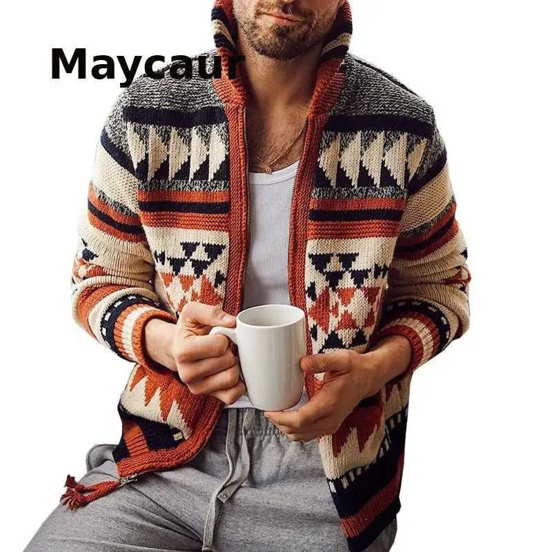 

Мужской свитер с длинным рукавом и лацканами на осень и зиму