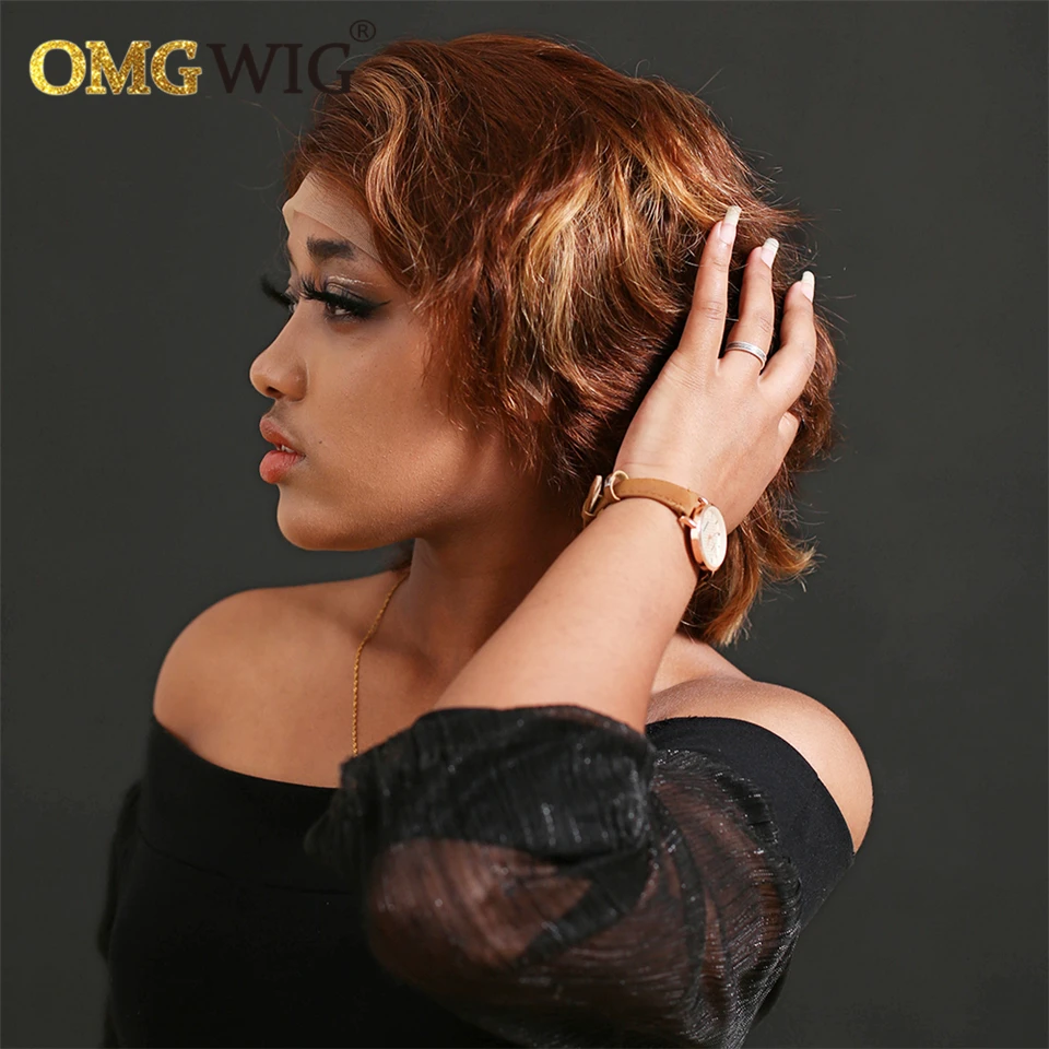 Медовый светлый цвет короткий Боб вырез Фея волнистые кружевные передние