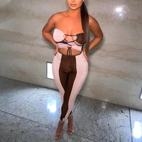 summer strapless patchwork jumpsuits for women skinny active rompers sexy clubwear fitness 2021 fashion female outwear clothing