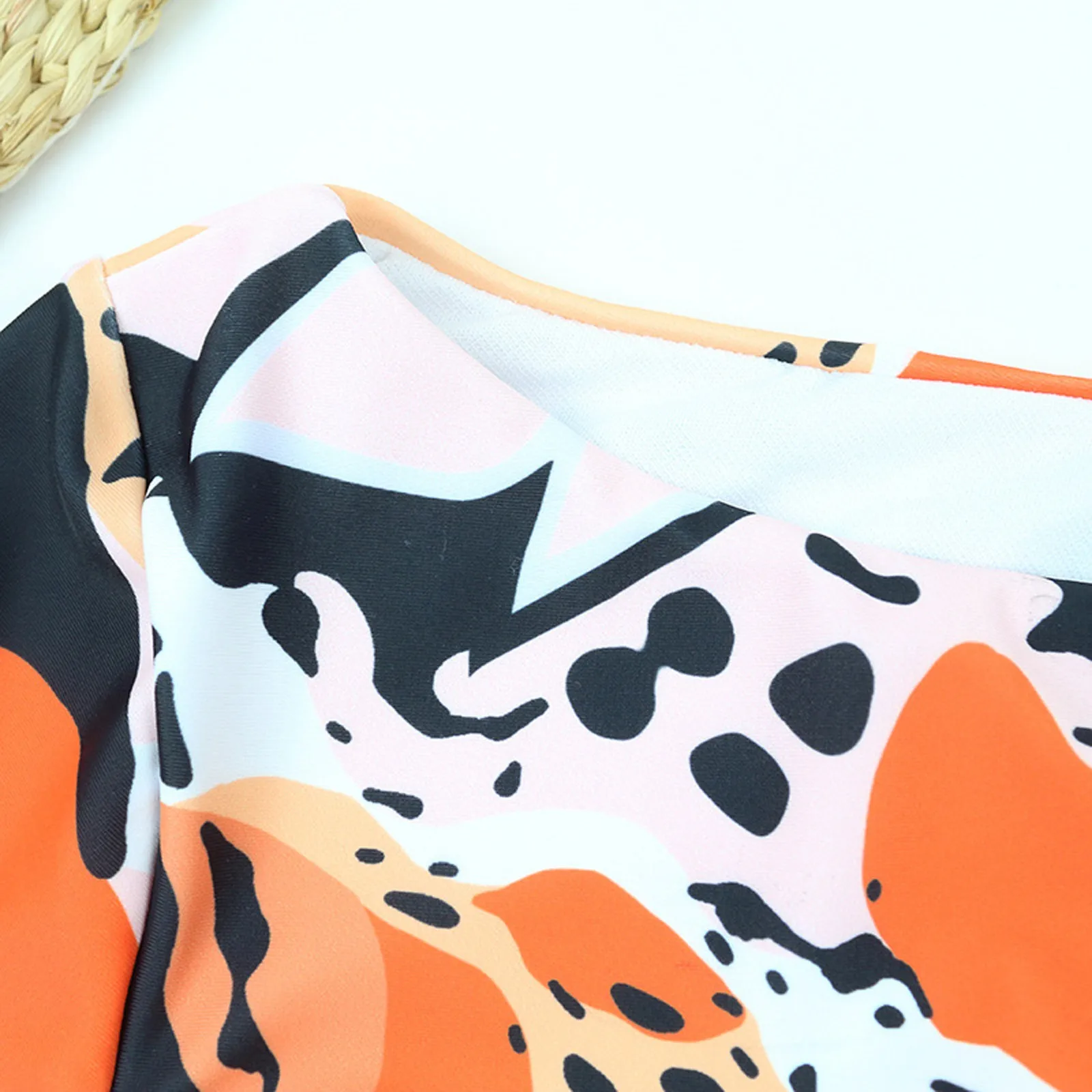 

Sexy Leopard Polka Dot Long-Sleeved Sunscreen Swimsuit Bikini Side Tie Bathing Suit Women Biquini High Neck Two-Piece Suits