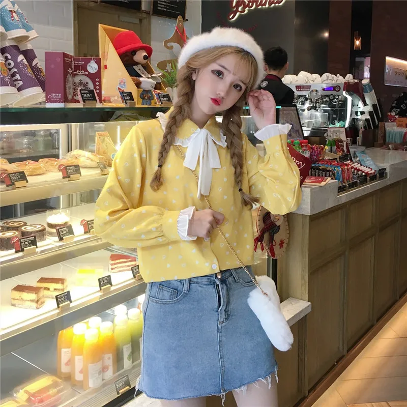 

sweet full peter pan collar Spring and autumn print high quality tops vetement femme Trend Women's Clothing fashion brand shirts