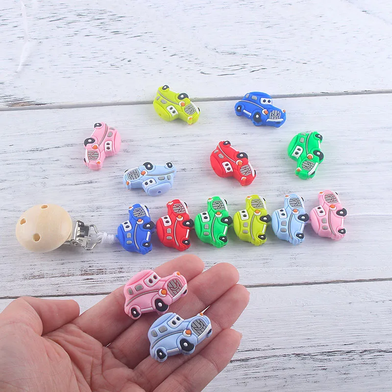 20Pcs Silicone Beads Teething Cute Car Shaped Mini Teether For Pacifier Clip Chain BPA Free Food Grade DIY Accessories Wholesale