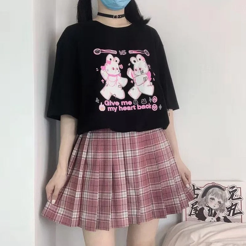 

Y2k T Shirt Women 2021 Goth Rabbit Print Graphic T Shirts Summer E Girl Punk Alt Clothes Aesthetic MINGLIUSILI Cropped Top Mujer