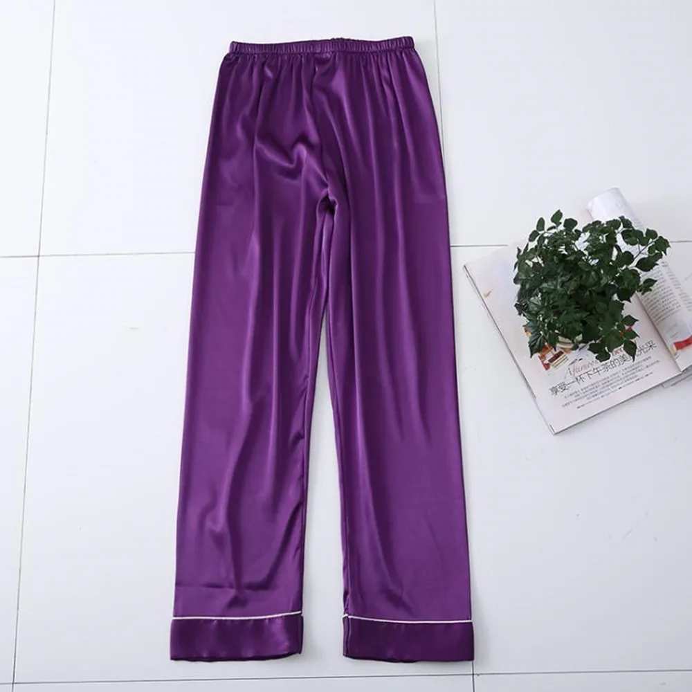 S-3XL Home Pants Summer New Faux Silk Pajama Pants Bottom Pajama Ladies Lounge Pants Womens Sleep Bottoms Black/White E1132