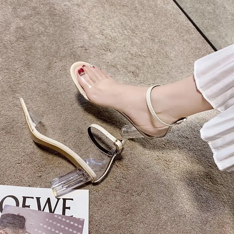 

Sandals Fairy Wind 2021 Summer New Transparent Crystal Thick Heel Roman Wind Sexy and Comfortable Women's High Heels Sandals.