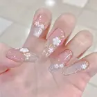 3D белые цветы, прозрачный дизайн из фольги, накладные ногти, накладные ногти для женщин невесты, искусственные ногти, полное покрытие, маленькие свежие накладные ногти