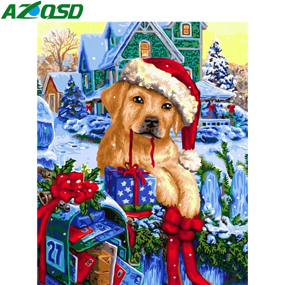 

AZQSD Painting By Numbers Dog Winter HandPainted Diy Gift Art Picture By Numbers Animal Christmas Home Decoration 40x50cm Framed