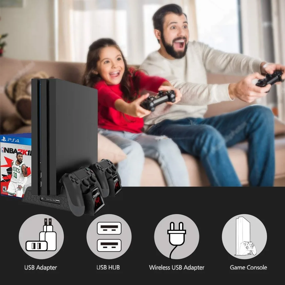 PS4/PS4 Slim/PS4 Pro контроллер зарядное устройство консоль вертикальная подставка охлаждающий вентилятор зарядная станция для SONY Playstation 4