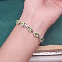 natural olivine olive green crystal stone bracelets for women elegant silver color charm bracelet fashion party wedding jewelry