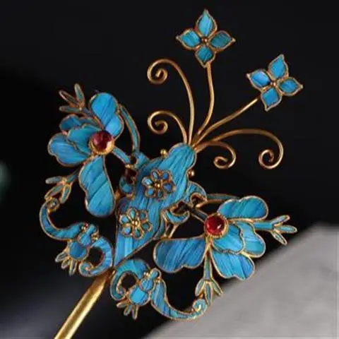 

Summer special diamond cloisonne butterfly gilt hairpin retro style headgear hairpin Chinese lady silver jewelry