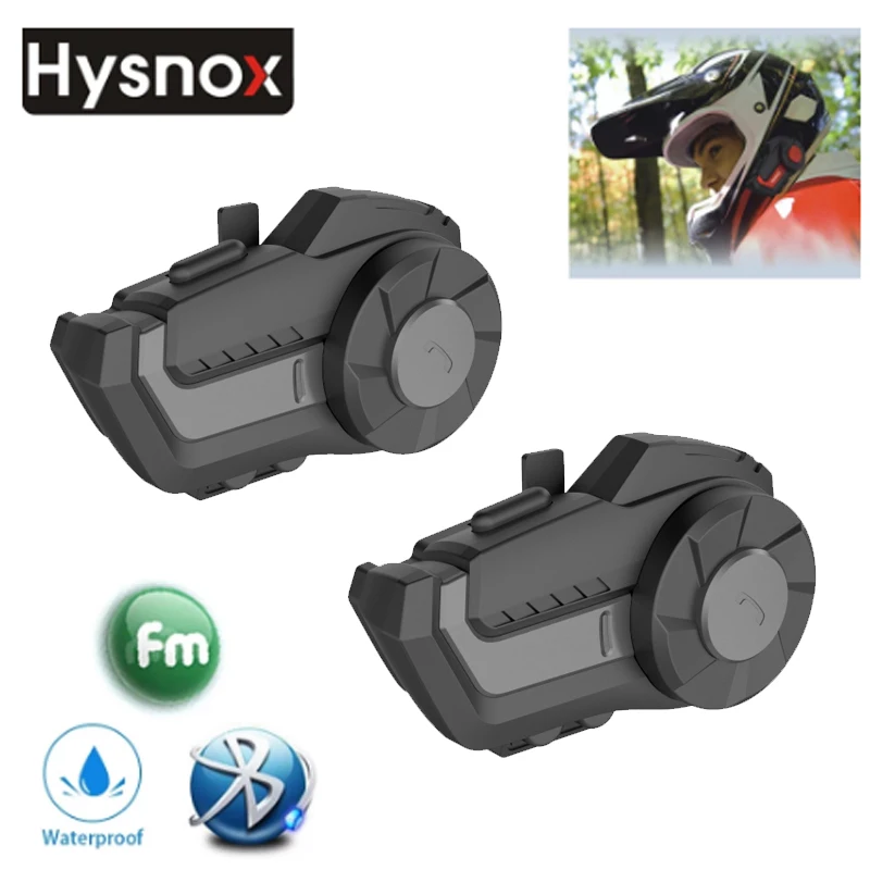 

Hysnox Bluetooth 5.0 Intercom Motorcycle Helmet Headset 2 Rider 800M Talking Universal Pairing Waterproof Interphone FM Radio