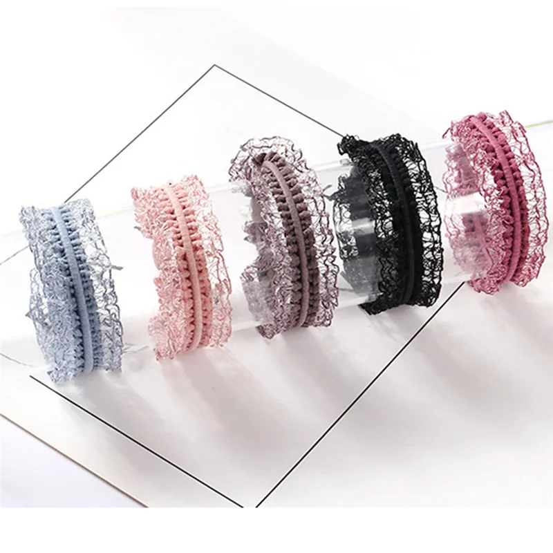 10 шт. элегантные женские веревочки для волос двойной кружевной ободок резинка