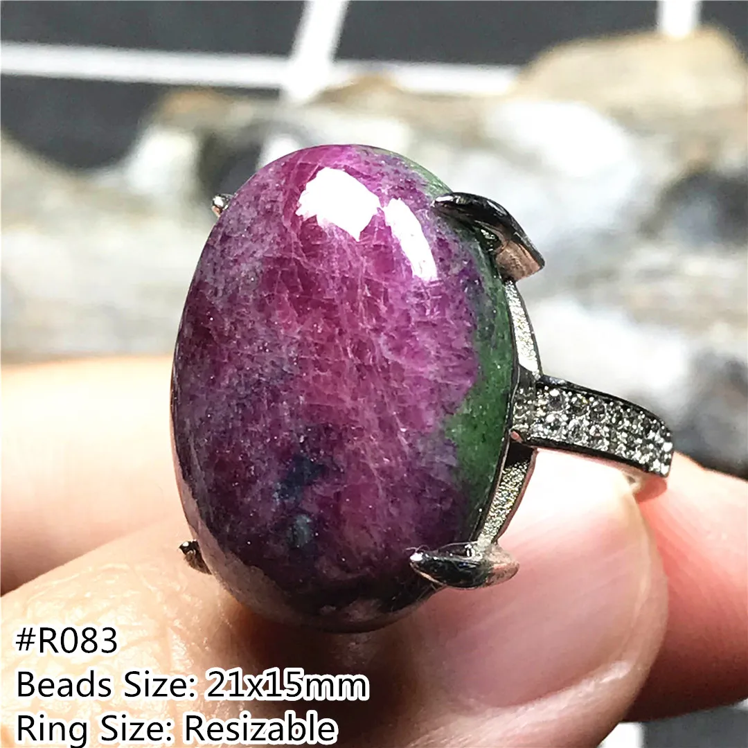 

Natural Ruby Zoisite Ring Silver Sterling Jewelry For Women Men Crystal 21x15mm Beads Healing Gemstone Adjustable Ring AAAAA