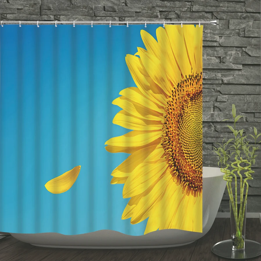 

Sunflower Flower Pattern Waterproof Shower Curtain Bath Curtains 3d Print with Hooks Bathroom Polyester Cloth Home Bath Curtain