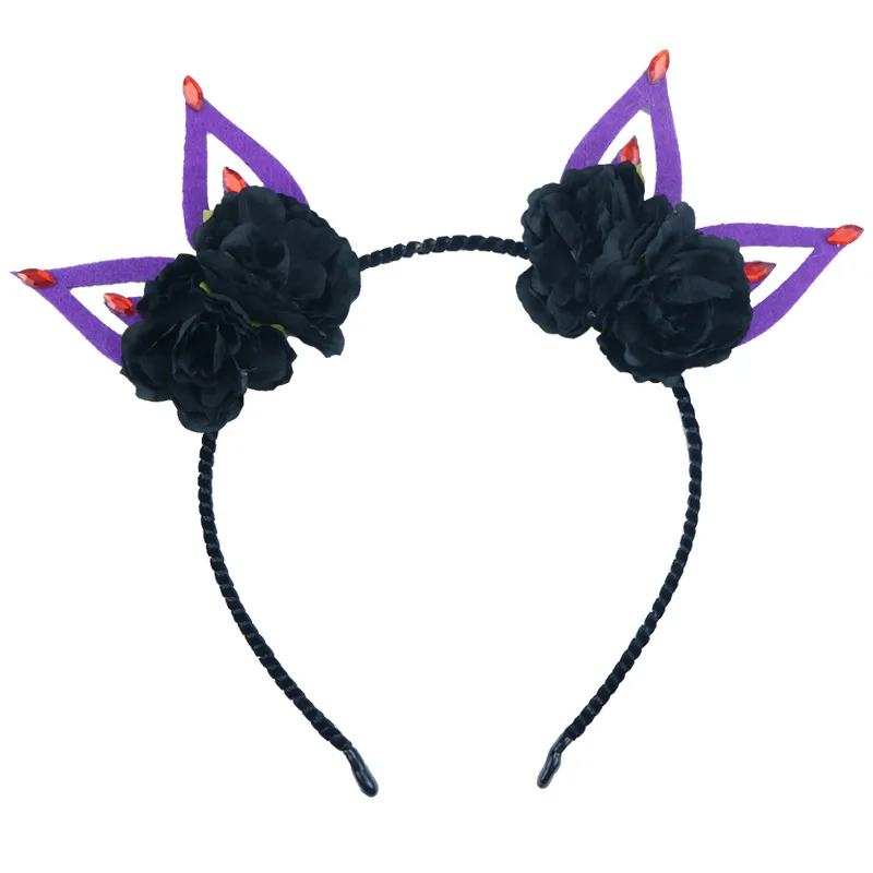 Хеллоуин повязка на голову с кошачьими ушами большими цветами для девочек 2019
