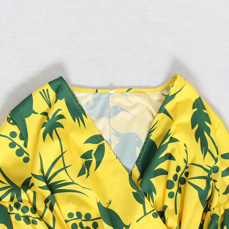 

TWOTWINSTYLE Print Dresses For Women V Neck High Waist Lantern Sleeves Ruffles Mermaid Dress Female 2020 Summer Fashion New