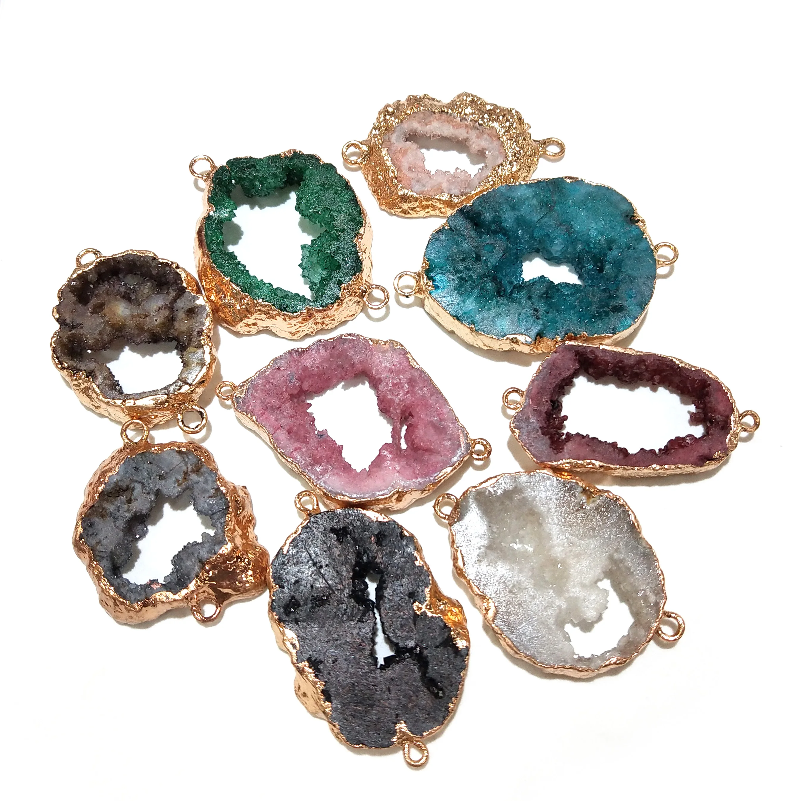 

Natural Stone Crystal Pendants irregular shape Double hole connector for Jewelry Making DIY Necklace Bracelet Accessories