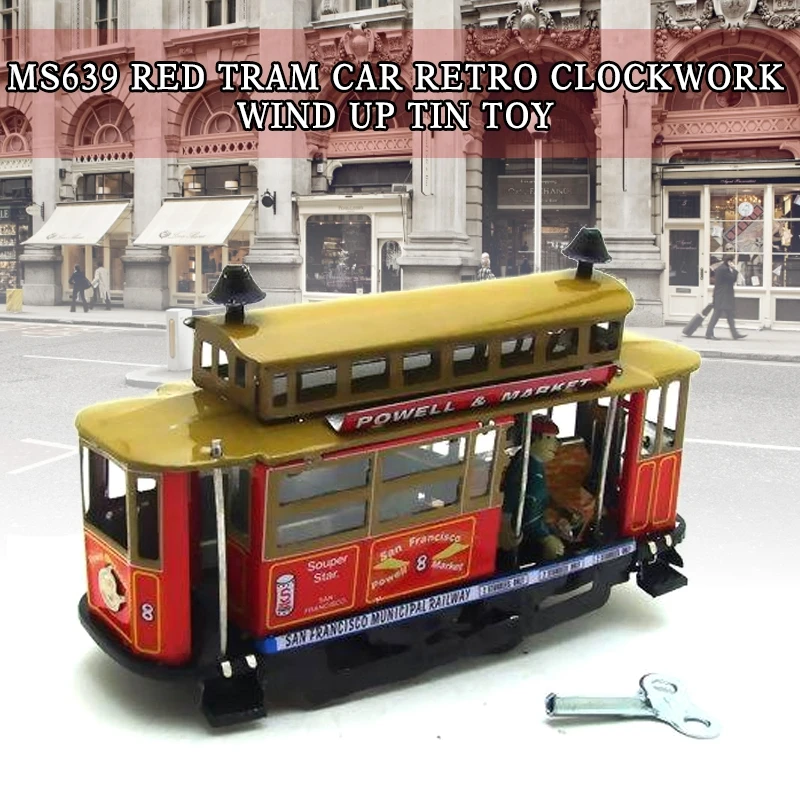 Красная игрушка ТРАМ MS639 в стиле ретро с заводным механизмом жестяная коробкой