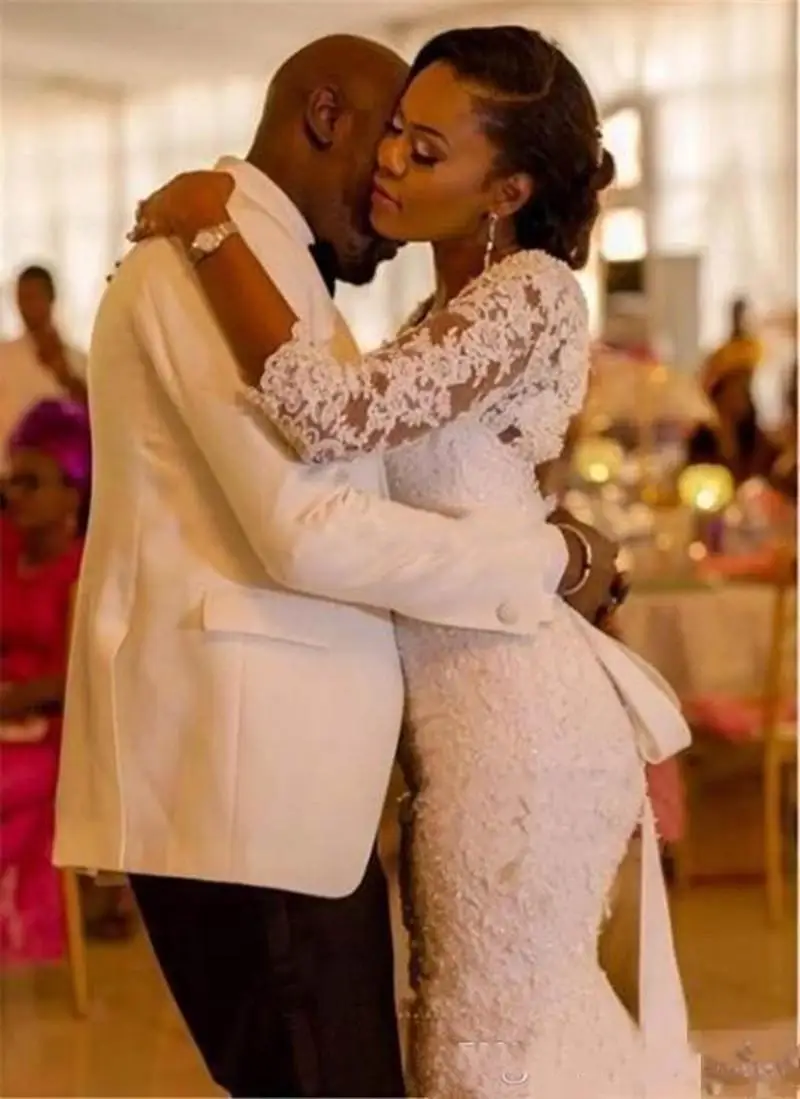 

Mermaid Bridal Gowns Long Sleeves Lace Wedding Dresses Plus Size Nigerian Arabic African Robe de soriee