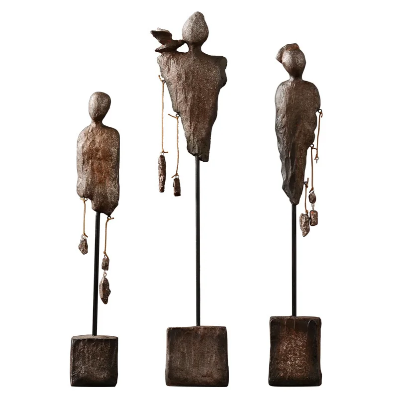 

Retro Abstract People Statue Ornaments Resin Portrait Desk Decoration Bronze Color Base Statuette American Vintage Home Decor