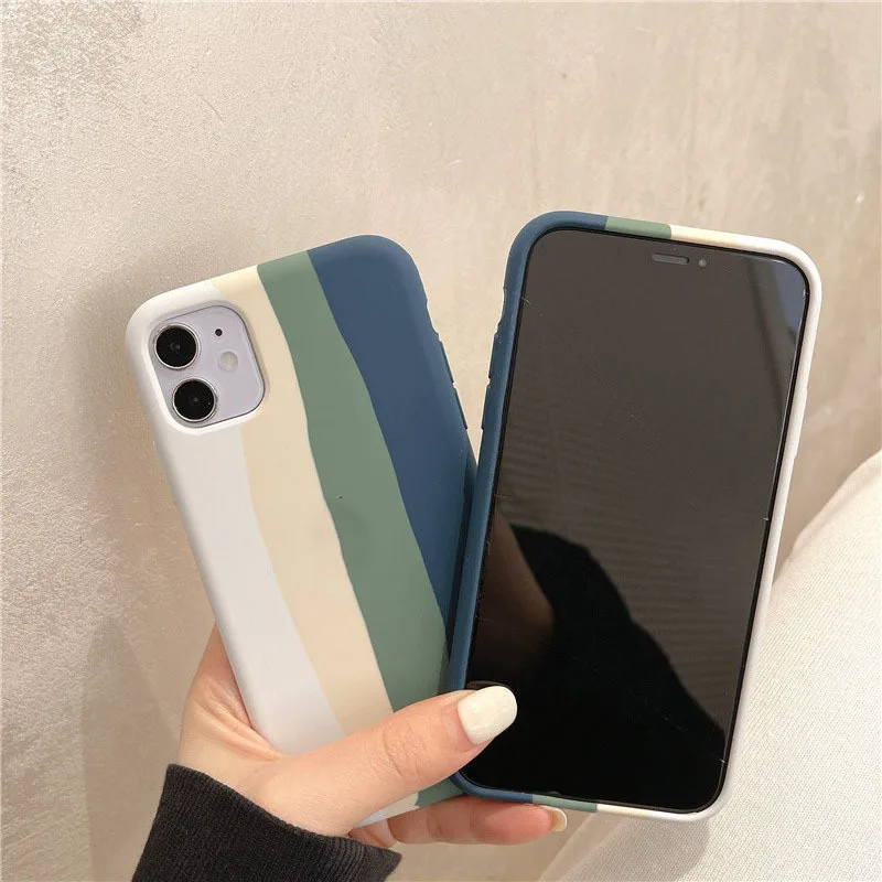 

High Quality Rainbow Liquid Silicone Phone Case for iPhone 12 11 Pro Max Xr Xs Xsmax 7 8 Plus SE 2020 Foral Tpu Case New Cover