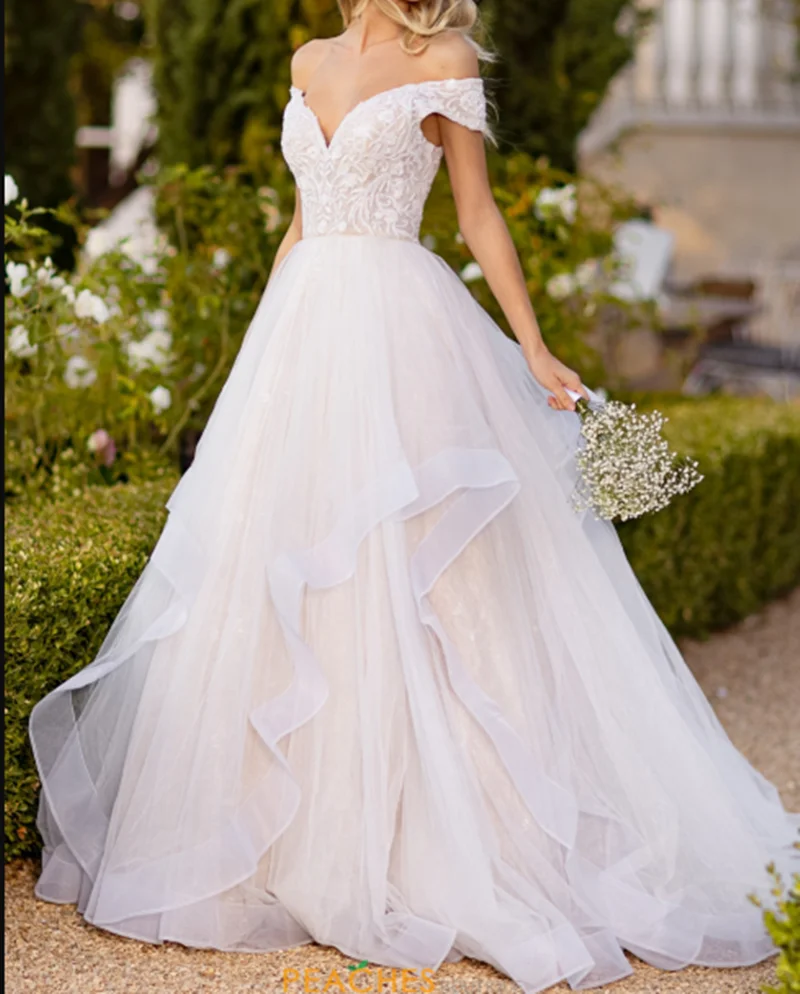 

Elegant Vestidos De Novia Boho Wedding Dress A-Line Off Shoulder Ruffles Lace Appliques Bridal Dresses Robe De Mariée