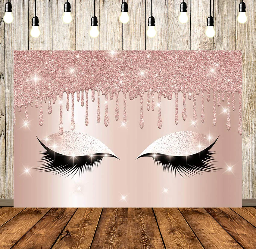 

Eyelashes Rose Drips Pink Glitter Backdrop 7×5ft Makeup Artist Background Sweet Girls Spa Fashion Party Banner Decor