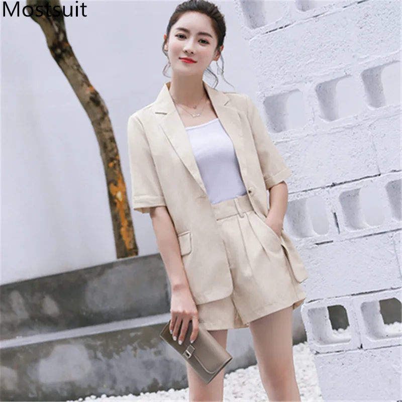 2020 Summer Korean Fashion 2 Piece Shorts Suits Sets Women Short Sleeve Blazer + Workwear Female Pcs Femme |