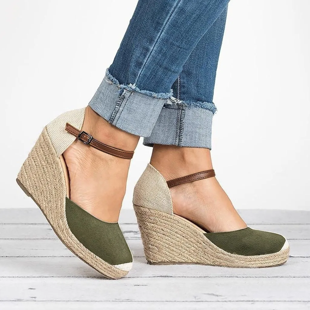 Босоножки женские с соломенным переплетением Пляжная повседневная обувь в