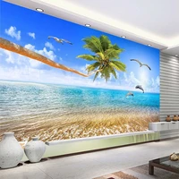 3d exterior wall murals beautiful seascape coconut tree love dolphin wall paper home decoration