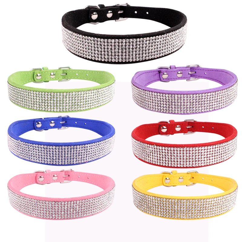 

Bling Rhinestone Puppy Cat Collars Adjustable Leather Kitten Collar for Small Medium Dogs Cats Chihuahua Pug Yorkshire
