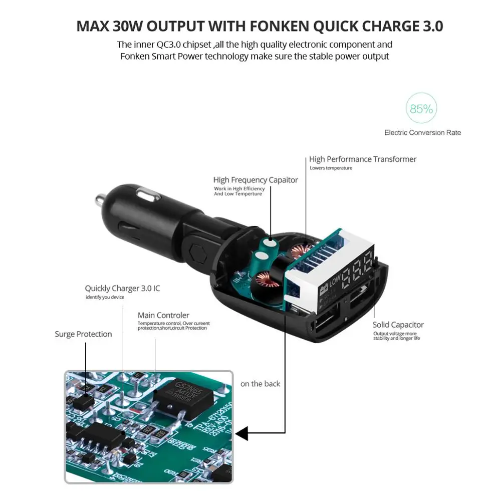 FONKEN 30W Двойной зарядное устройство usb быстрое QC 3 0 Автомобильное портативный