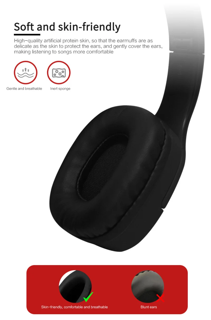 Bluetooth наушники для музыки Hi-Fi стерео FM и поддержка SD карты с микрофоном мобильного