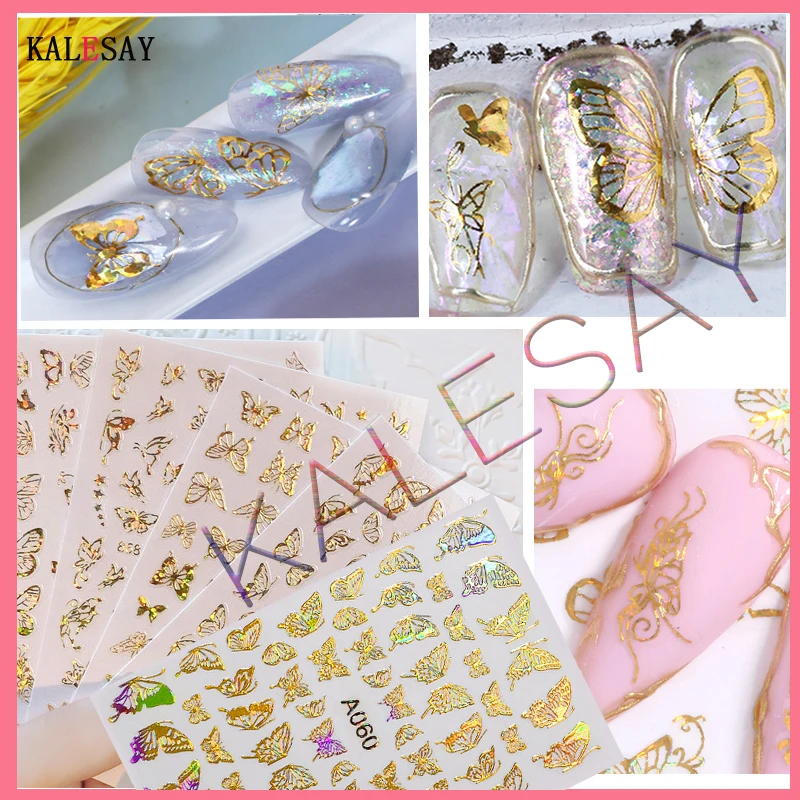 

3D Fashion Nail Art Sticker Decal Decoration Laser Gold Butterfly Nail Sticker Back Glue Moon Manicure Sticker on Nails Design
