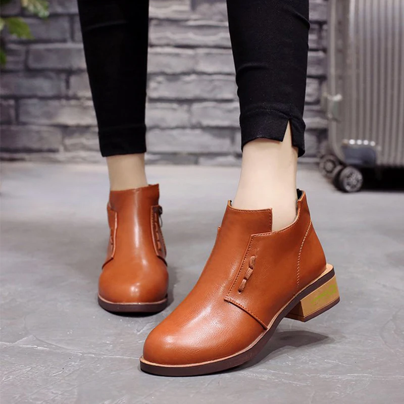 Женские ботильоны L круглый носок женские ботинки из искусственной кожи для