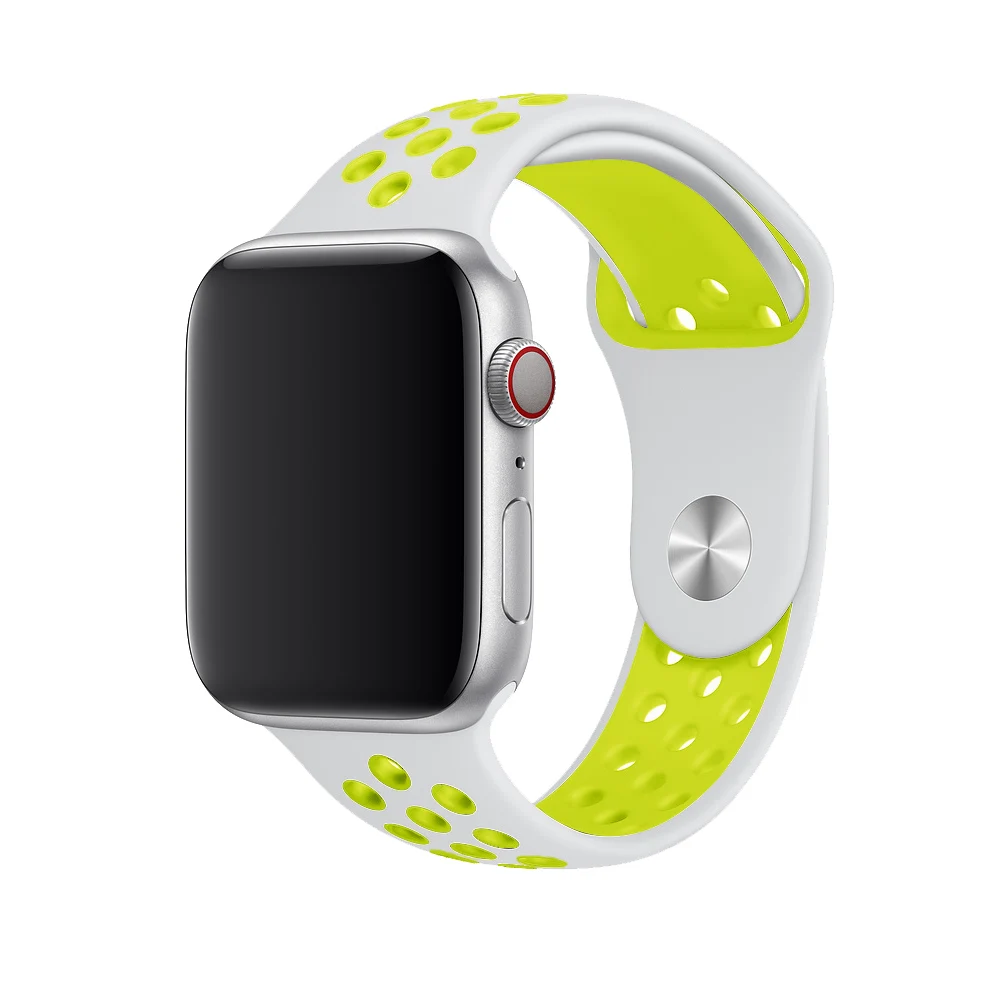 silver yellow 2 Дышащий силиконовый спортивный ремешок для Apple Watch 5 4 3 2 1 42 мм 38 мм резиновый ремешок для Nike+ Iwatch 5 4 3 40 мм 44 мм - Цвет ремешка: silver yellow 2