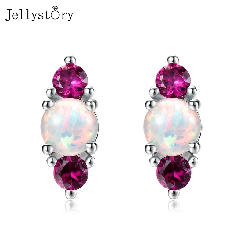 

Модные серьги-гвоздики Jellystory из серебра 925 пробы, круглые серьги с белым и голубым опалом для женщин, Изящные Ювелирные изделия, свадебный по...