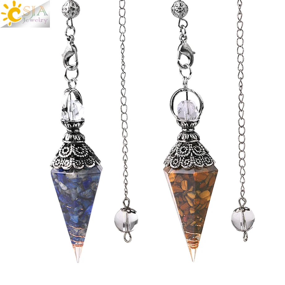 

CSJA Antique Pendulum for Divination Crystal Quartz Pendant Healing Pendulums Cone Natural Stone Dowsing Pendulos Pendule G841
