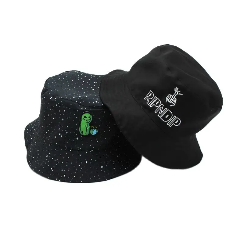 

Double-Side Funny Hat Alien Summer Bucket Hat Women Men Fashion Cotton Bob Cap Sunscreen Embroidery Bucket Hats Hip Hop Hat